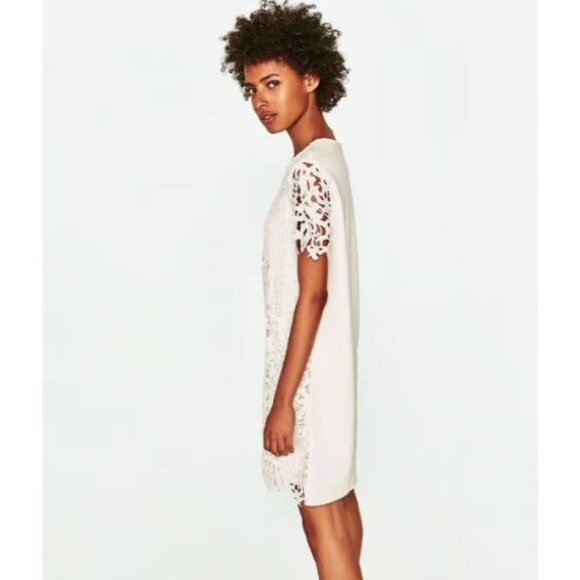Zara Off White Lace Front Shift Dress, NWT, S - Picture 15 of 16